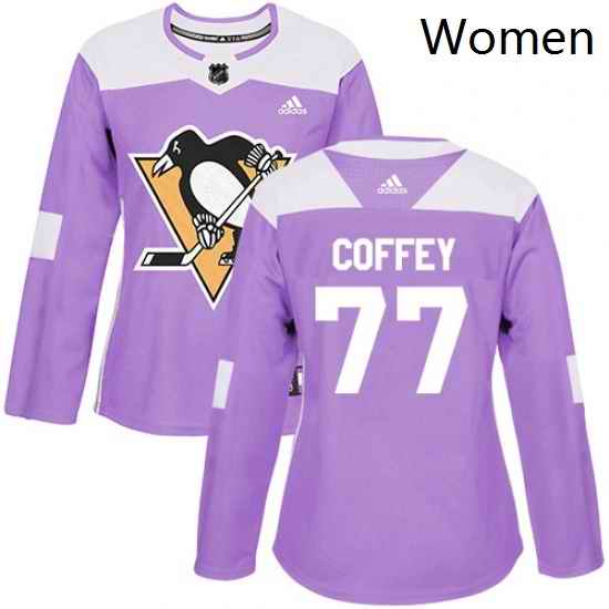 Womens Adidas Pittsburgh Penguins 77 Paul Coffey Authentic Purple Fights Cancer Practice NHL Jersey